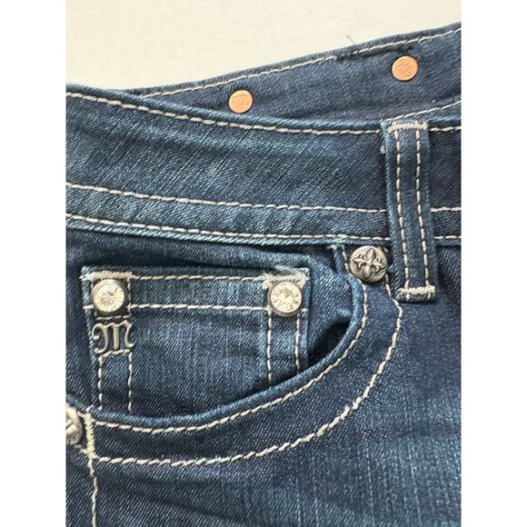 Miss Me Full Metal Boot Cut Jeans Blue Size 29 Embellished Flap Pocket LONG 36" - Picture 4 of 7